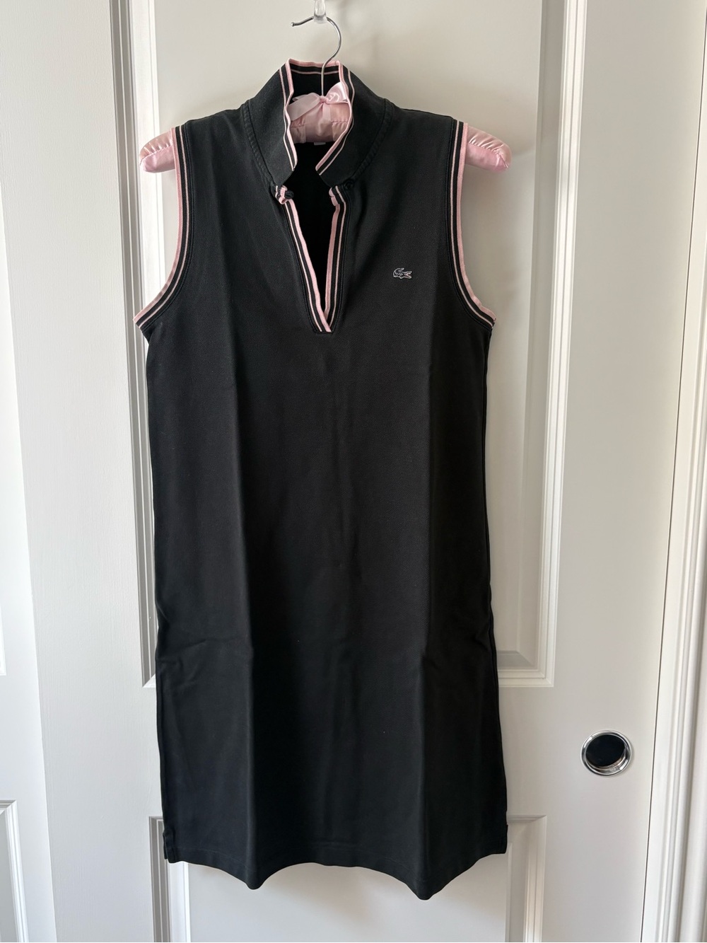 Lacoste Black Sleeveless Polo Midi Dress with Pink Trim